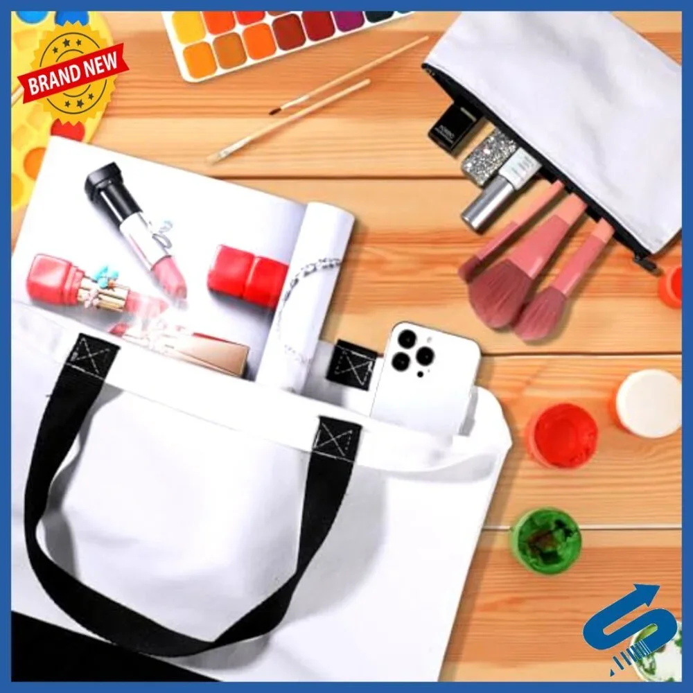 Blank Canvas Tote Bags with Zipper Cosmetic Pouches DIY Craft Wedding Gift